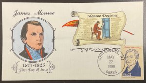 2216e Collins Hand Painted cachet James Monroe, Ameripex ‘86 FDC