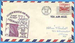 90N17  FREMONT, NEB. - MID-WEST A/L 1949 AM 90, FIRST FLIGHT AIRMAIL COVER.