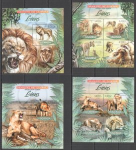 2012 Uganda Lions Wild Cats Endangered & Vulnerable #2975-82+BL408-9  ** Ug034-5