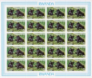 RWANDA 1985 Sc#1208/1211 WWF MOUNTAIN GORILLAS MINI-SHEETLET (20) UNFOLDED MNH