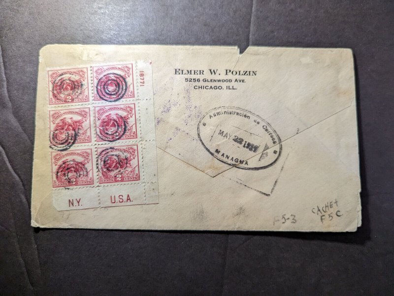 1923 USA Airmail FAM 5 First Flight Cover FFC Miami FL to Managua Nicaragua