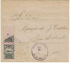 Salvador 1915 Acajutla cancel on cover, 1c S overprint, printing fold over