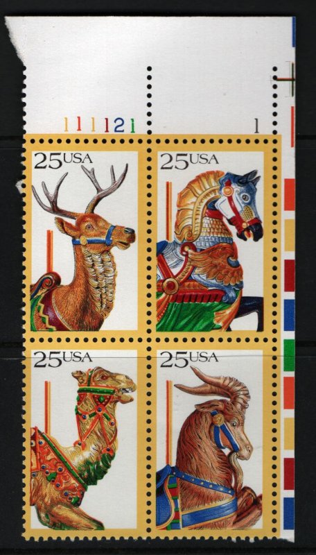 US  2418a    MNH CAROUSEL ANIMALS , PLATE BLOCK 1988