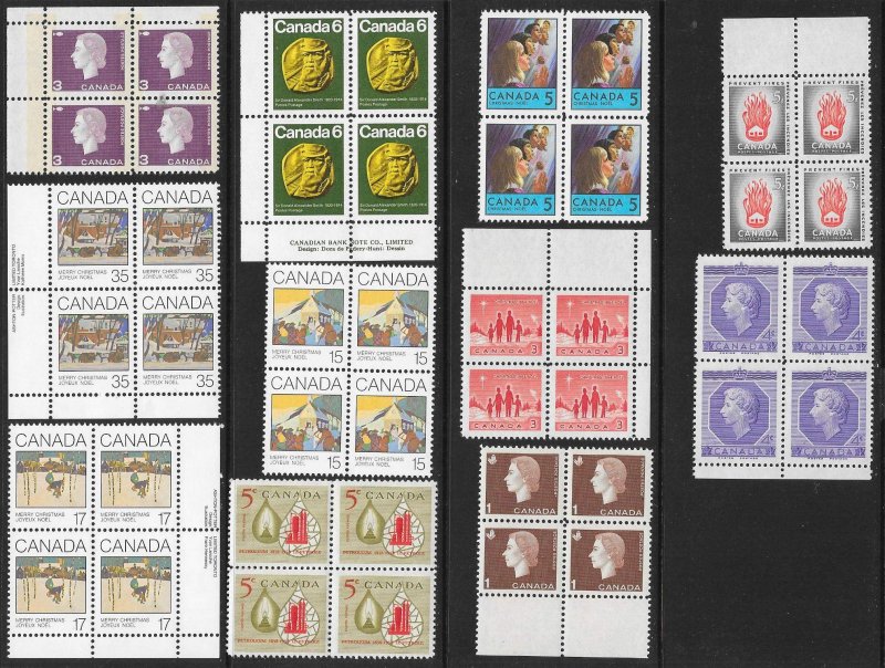 CANADA (230) Blocks and Imprint Blocks of 4 ALL Mint Never Hinged FV=C$73++