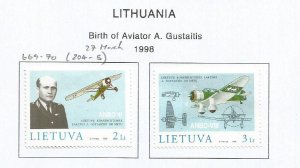 LITHUANIA - 1998 - Aviator, A. Gustaitis - Perf 2v Set - M L H