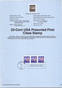 USPS SOUVENIR PAGE 23-CENT USA PRESORTED FIRST CLASS STAMP 1993 COIL STRIP (3)