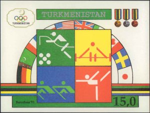 Turkmenistan #22-23, Complete Set(2), Strip of 5 and Souvenir Sheet, 1992, Sp...