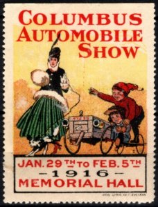 Scarce 1916 US Poster Stamp Columbus Automobile Show January 29-February 5