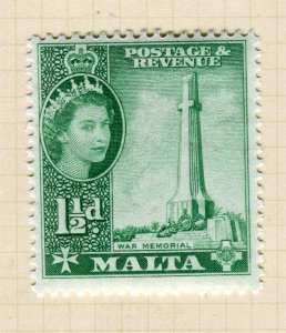 MALTA; 1953 early QEII Pictorial issue fine Mint hinged 1.5d. value