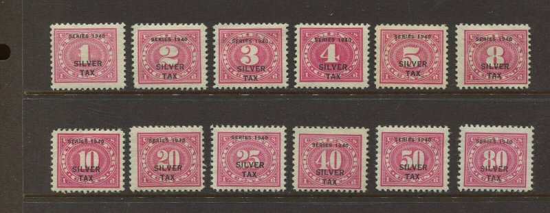 RG37-RG48 Silver Tax Series of 1941 Revenue Mint Set of 12 Stamps (Cv 811)