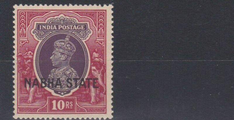 INDIA  NABHA 1938    S G 92  10R  PURPLE & CLARET     MH  CAT £65