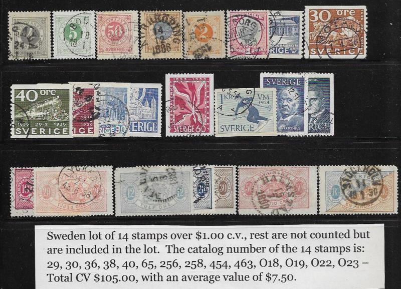 Sweden mini collection of 14 used 2018 SCV $105.00 - see desc. -  Lot 12124..