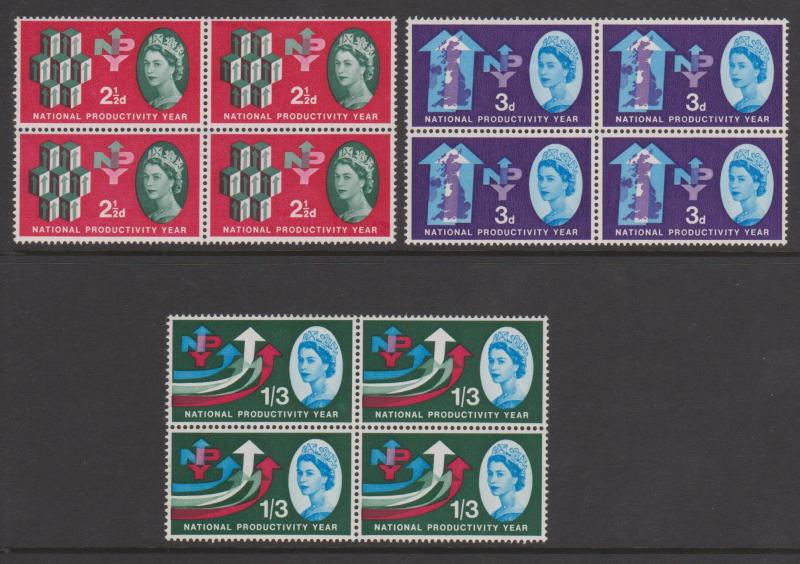 Great Britain 1962 Productivity Year Set Sc#387-389 Blocks of 4 Mint & MNH