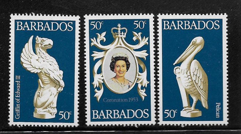 BARBADOS, 474 A-C, MNH, ELIZABETH II CORONATION