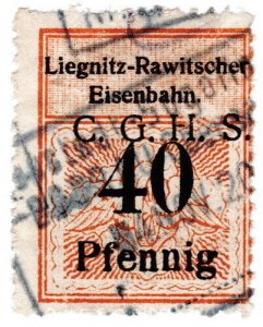 (I.B) Germany Railway : Liegnitz-Rawitscher Eisenbahn 40pf (Upper Silesia OP)