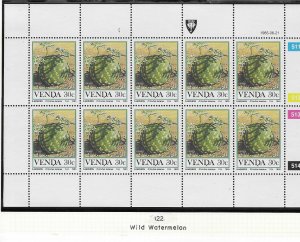 South Africa - Venda  #122   25c Food of the Veld Sheet of 10 (MNH) CV $6.00