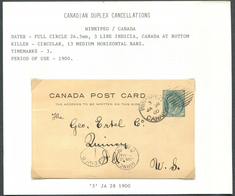 CANADA UX17 MAPLE LEAF POSTCARD WINNIPEG DUPLEX CANCEL