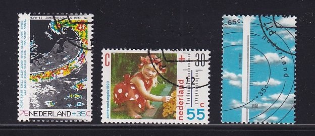 Netherlands  #B650-B652  cancelled  1990   cultural welfare   weather