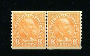 US # 723 Joint Line Pair 6¢ Garfield Mint Hinged 1932  CV $60.00