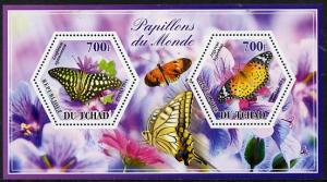 Chad 2014 Butterflies #5 perf sheetlet containing two hex...