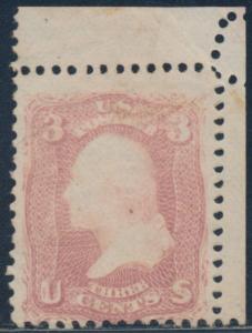 #64b VAR. 3¢ ROSE PINK WITH FOLD OVER ERROR UNUSED CV $225 BT3897