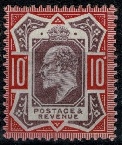 G.B. KE VII 1902-10 10d DULL PURPLE & CARMINE UNUSED (MH) SG254 P.14 VF/XF