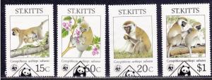 WWF - St. Kitts # 189-192, Green Monkeys, Used Set