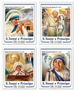 St Thomas - 2017 Mother Teresa - 4 Stamp Sheet - ST17214a
