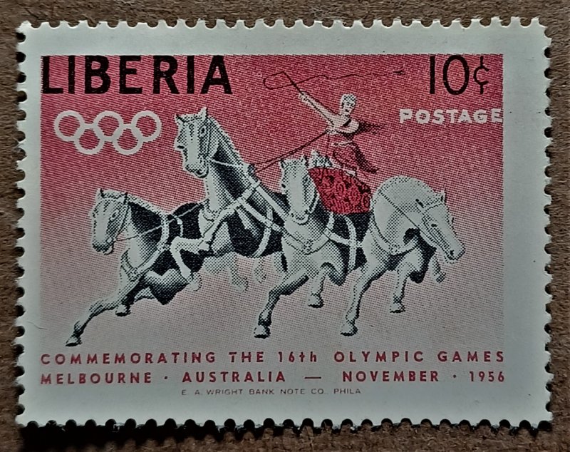 Liberia #361 10c Classic Chariot Race MLH (1956)