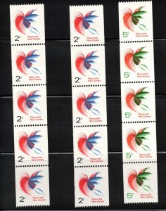 PAPUA NEW GUINEA Scott # 291A, 292 MH Strips Of 5 - Bird Of Paradise
