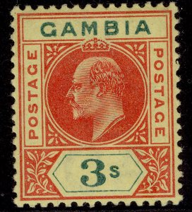 GAMBIA EDVII SG56, 3s carmine & green/yellow, LH MINT. Cat £28.