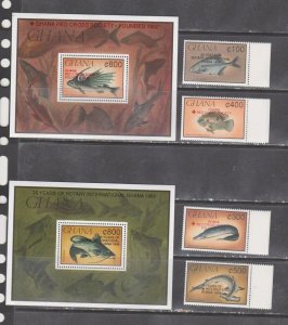 1993	Ghana	marine life fish OVERPRINT set+2s/s MNH	232