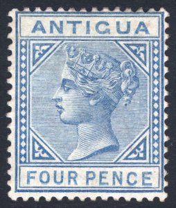 Antigua 1882 4d Blue Wmk CA Perf 14 SG 23 Scott 15 VLMM/MVLH Cat £275($363)