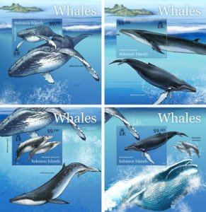 Solomon Islands - 2012 Whales - Set of 4 Souvenir Sheets - SLM12110dlx