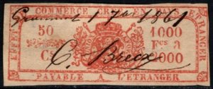 1861 France Revenue 50 Centimes Commercial Instrument Created Foreign Country