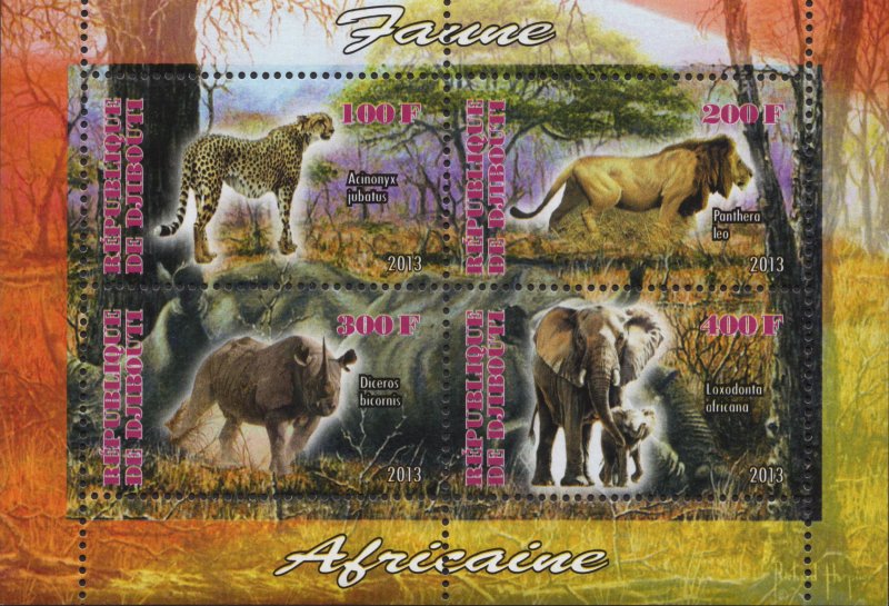 Djibouti Souvenir Sheet of 4 Wild Animals Affrican Fauna MNH