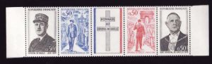 France-Sc#1325a- id9-unused NH strip-Charles de Gaulle-1971-