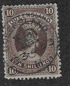 Queensland #82  10 sh  Queen Victoria  (U) revenue cancel