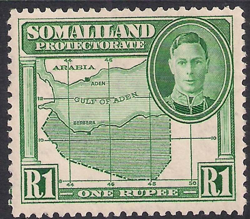 Somaliland 1942 KGV1 1 Rupee Green MM SG 113 ( K503 )