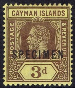 CAYMAN ISLANDS 1912 KGV SPECIMEN 3D LEMON BACK 