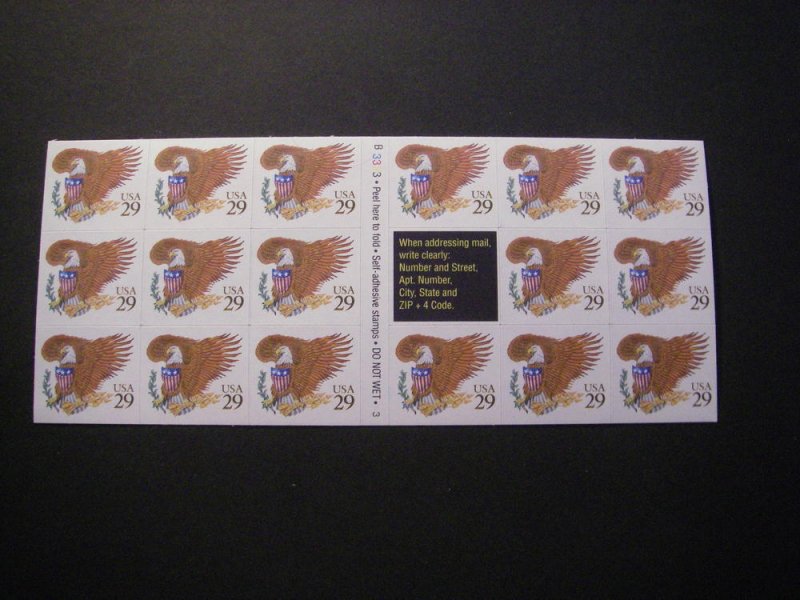 Scott 2595a, 29c Brown Eagle, Pane of 17, #B3333 3, Type B, MNH Booklet Beauty