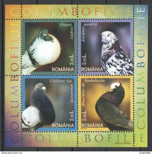 2005 Romania Pigeons Birds Fauna Bl366 ** Rm290