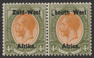 SOUTH WEST AFRICA 1923 Setting I on KGV 4d pair, Litho overprint in shiny ink.