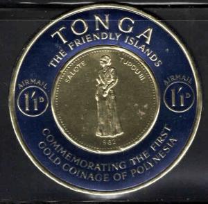 TONGA  Scott C3 MNH** embossed image of gold coin on stamp