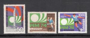 1974 SOCCER FOOTBALL WORLD CUP URUGUAY Sc#879-81 MNH STAMP CV$23 