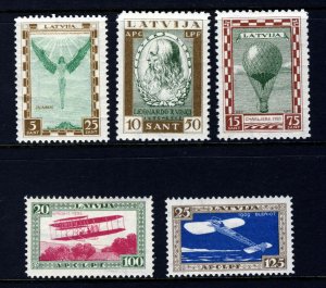 LATVIA 1932 Air Charity Set Pioneers of Aviation Perfed SG 226A to SG 230A MINT