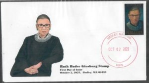 5821 - FDC - Ruth Bader Ginsburg White - Wally Jr Cachet - Bullseye - Hadley Ma