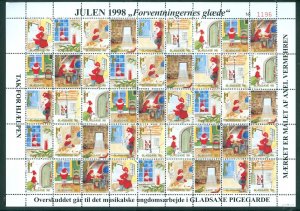 Denmark. 1998 Christmas Sheet. MNH. Gladsaxe Girls Music Band.Santa Writing,Tree