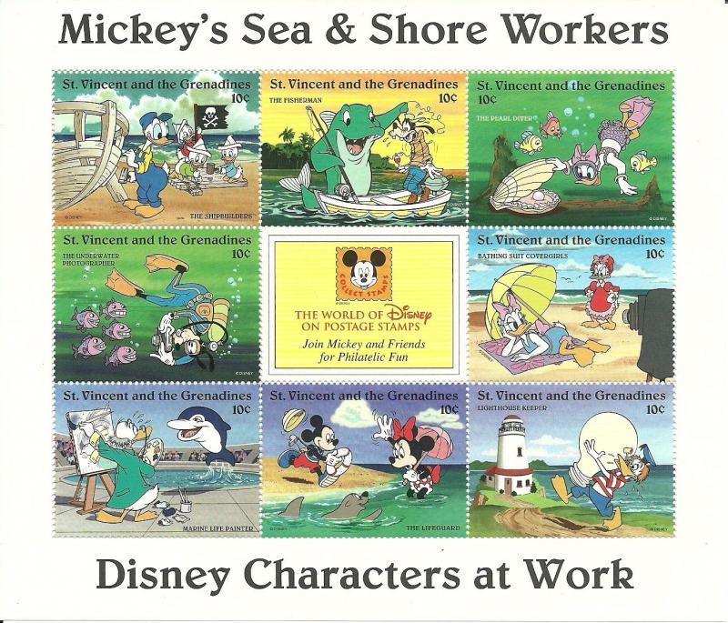 St Vincent and Grenadines: Disney Characters at Work: 6x Mini Sheets: 1996: MNH