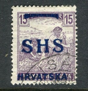 CROATIA; 1918 New Yugoslavia SHS HRVATSKA Optd issue used 15f. value